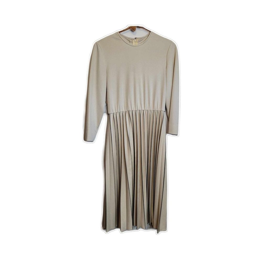 1970s Lilli Diamond of California Polyester Dress Gray Sz Small Pleated Skirt